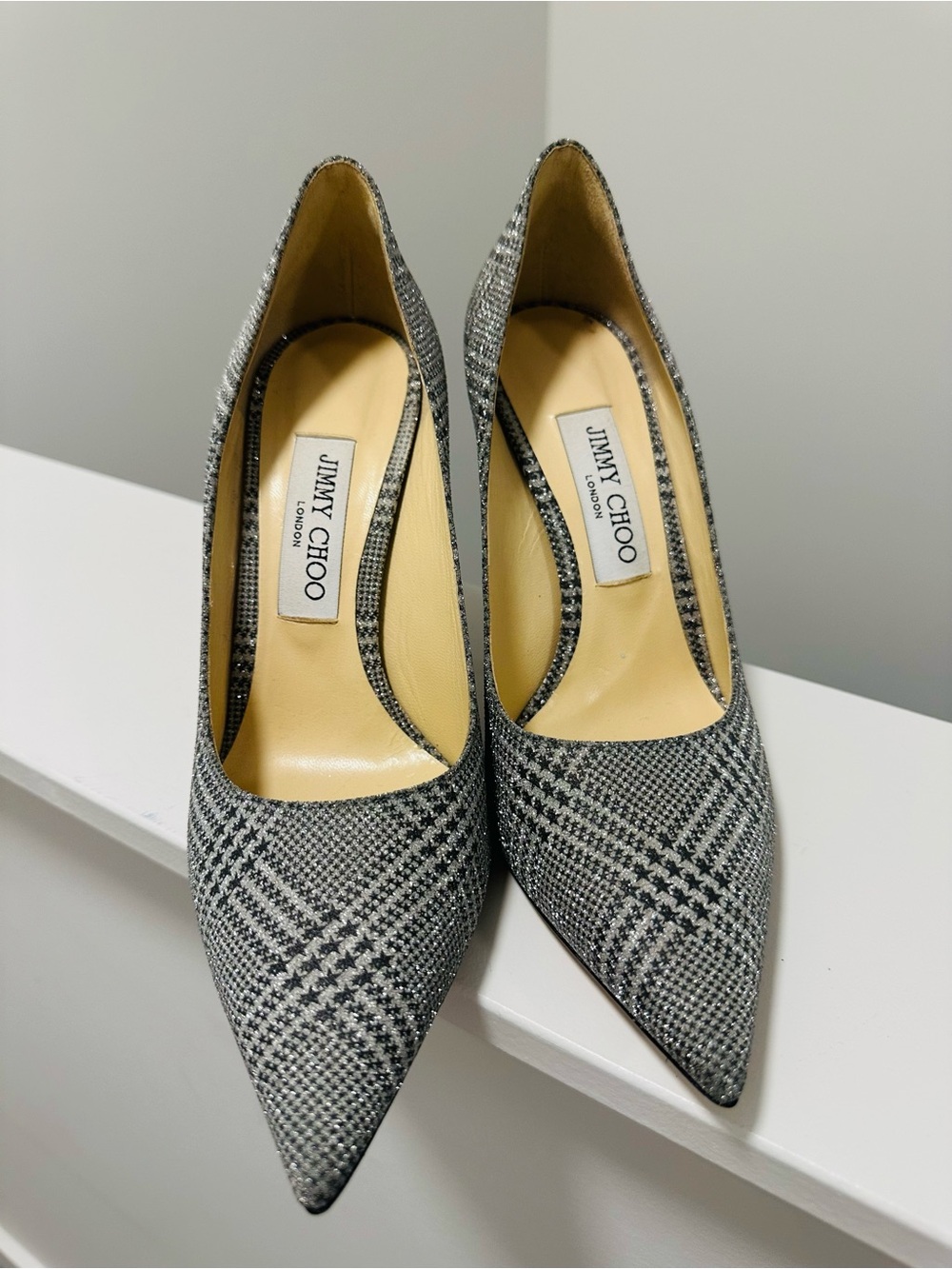 Jimmy Choo Love 100 Women's Glitter Houndstooth Pointed-Toe Pumps 38.5